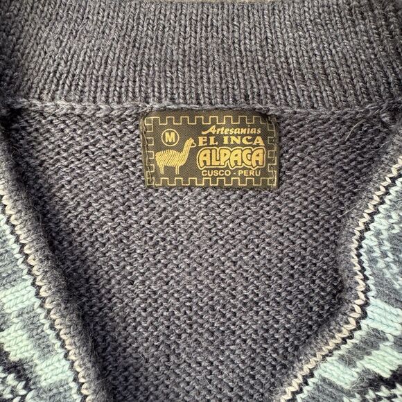 Artisanias El Inca Alpaca Pullover Sweater Women M Peru Knit Tribal Pattern Blue - Picture 3 of 6